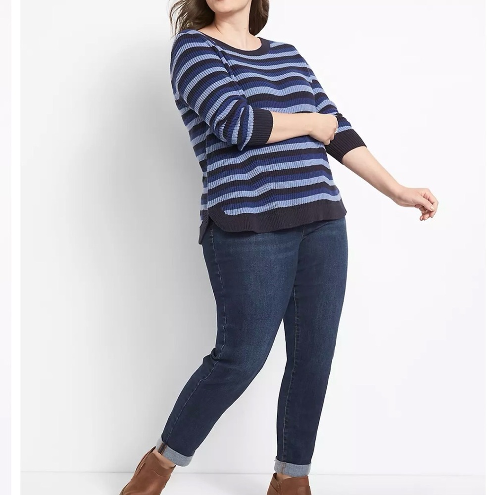 Striped Navy and Periwinkle Knit Sweater - Women's 22/24 - Picture 6 of 8